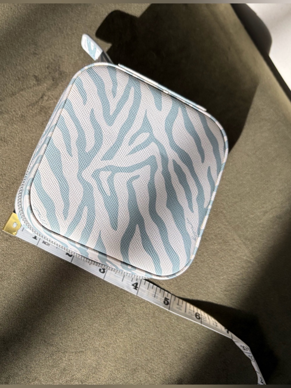 Blue and White Zebra Print Travel Jewelry Holder